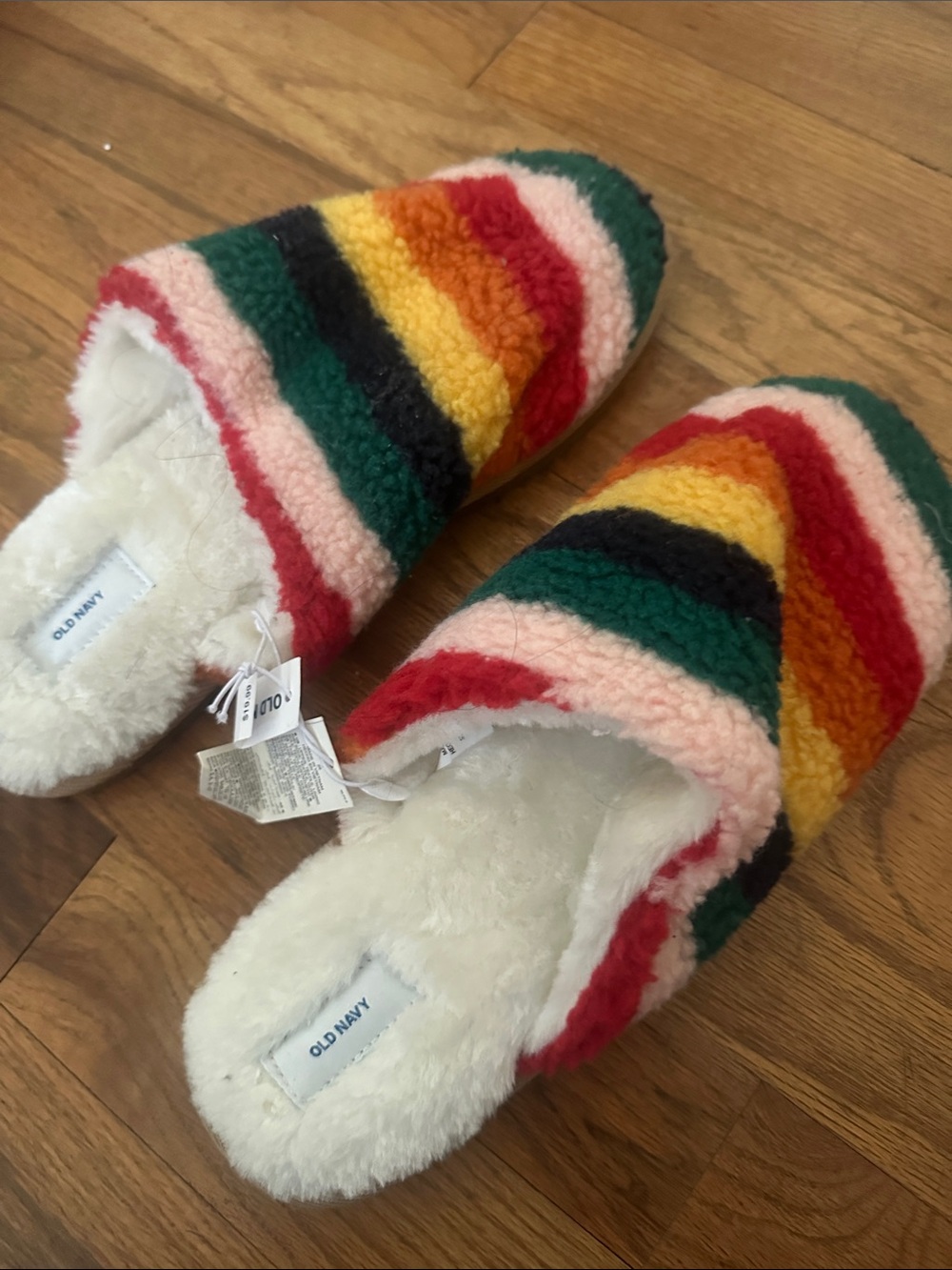 Old Navy Rainbow Stripe Fuzzy Slip-On Slippers